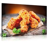 Tasty Fried Chicken On Wooden Table Chicken Shop Restaurant Food Canvas Wall Art Picture Print (12X8)