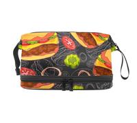 Tasty jJuicy Greasy Cheeseburger Double Layer Cosmetic Bag for Women and Girls, Travel Toiletry Bag Makeup Handy Pouch Organiser Bag with Brush Compartment