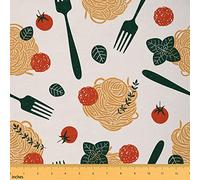 Tasty Noodles Fabric by The Yard Western Food Delicious Dinner Decorative Fabric for Upholstery and Home DIY Projects Watercolor Tomatoes Italian Pasta Fabric for Kids Boys Girls Gifts,1 Yard