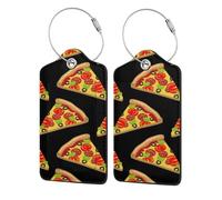 Tasty Pizza Print Luggage Tags Durable Pu Leather Suitcase Tags with Flip Design, Waterproof & Privacy Protection Easy to Identify Travel Bag Tags for Airports, Hotels & More