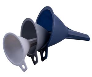 Tasty Plastic Funnel Set of 3: Precise Filling of Bottles & Containers - Perfect for Kitchen & Everyday Use in Grey/Blue