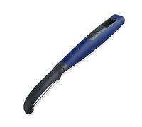 Tasty Stainless Steel Straight Swivel Peeler with Soft-touch Handle, Fruit & Vegetable Slicer Peeler, Potato Peeler with Finger Guard, Dishwasher Safe, Colour: Stainless Steel, Dark Grey & Blue