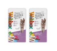 Tasty Sticks Mini Mix Cat Treats Bundle of 2 - 16 Semi-Moist Tasty Treats per Pack with Cheese, Malt, Salami and Liver - Kitten Friendly, No Added Cereals, 75% Meat
