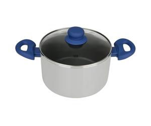 Tasty Stock Pot with Glass Lid, Casserole Dish, Cooking Pot with Non Stick Coating and Oil-dosing System, for all Stoves incl. Induction, Dishwasher Safe, Dimensions: Ø 20 x 17 cm, Dark Blue and Grey