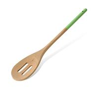 Tasty Wooden Slotted Serving Spoon, Spoon Ladle with Green Handle, Cooking Spoon for Serving Food, Wooden Kitchen Utensil, Dimensions: 30x5.5cm, Colours: Light Brown and Green