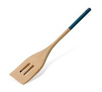 Tasty Wooden Slotted Turner Spatula with Bevelled Front Edge, Heat-Resistant Kitchen and Cooking Spatula with Modern Handle, Dimensions: 30x5.5cm, Colour: Light Wood & Dark Blue