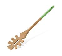 Tasty Wooden Spaghetti Spoon, Spaghetti Server with Green Handle, Noodles Spoon Server for Serving Spaghetti & Pasta, Wooden Kitchen Utensil, Dimensions: 30x5.5cm, Colours: Light Brown & Green