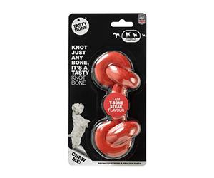 TastyBone Knotted Nylon Dog Chew Toy for Small, Medium & Large Dogs (T-Bone Steak) - Indestructible for Aggressive Chewers, Everlasting Flavour, Strong Healthy Teeth, Made in the UK