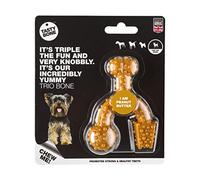 TastyBone TrioBone Nylon Dog Chew Toy for Toy Dogs (Peanut Butter) - Indestructible for Aggressive Chewers, Everlasting Flavour, Strong Healthy Teeth, Made in the UK
