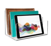 Tasybox Acrylic File Sorter Organizer, Clear File Folder Holder 3 Section Desktop Organizers 9" x 6.5" x 6.5"