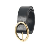 TASYEGOO Black Classic Women Leather Belt with Gold Oval Polished Fashion Buckle for Glamour to Any Outfit, Black, Medium