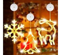 TATAFUN 3Pcs Christmas Decorations, Warm White Reindeer, Christmas Tree, Snowflake Christmas Lights With Suction Cup, Battery Operated(not Include) Indoor Lights for Christmas Party Decorations