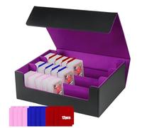 TATAFUN Trading Card Storage Box,Triple MTG Card Deck Box Holds 1800+ Cards,10 Color Divided Labels,PU Leather Magnetic Card Deck Storage Box,for Yugioh, TCG, Magic the Gathering (Black and purple)
