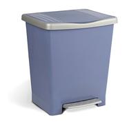 TATAY 23L capacity pedal bin, colour blue, and pedal and frame in grey, modern and functional design. It has a frame to hold bags. Made of quality PP and free of BpA. Measures 33.5 x 30x39 cm