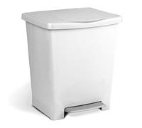 TATAY 23L capacity pedal bin, colour white, and pedal and frame in grey, modern and functional design. It has a frame to hold bags. Made of quality PP and free of BpA. Measures 33.5 x 30x39 cm
