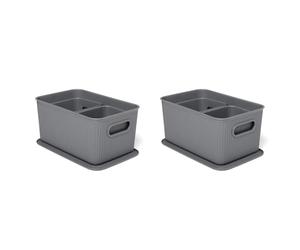 TATAY 7010814 Multipurpose Organiser Set with Lid, 3 x Charcoal Grey, Medium (Pack of 2)