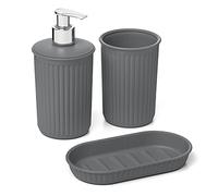 Tatay Baobab 6391014 Bathroom Table Set of 3 (Cup + Dispenser + Soap Dish), Plastic, BPA Free, Anthracite Grey