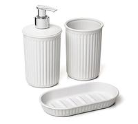 Tatay Baobab Set of 3 Bathroom Table Top (Cup + Dispenser + Soap Dish), Plastic, BPA Free, Pergamon White