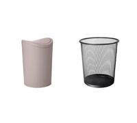TATAY Bath Bucket, Polypropylene, Taupe, 6L & KEPLIN Round Trash Can - Black Non-slip Mesh Bin, Stylish & Sturdy Metal Waste Paper Bin for Home, Bedroom, Office