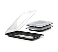 TATAY Set of 3 Pieces Cold Cuts and Meats Storage Fresh, BPA Free, Reusables, Stackables, Dishwasher and MWO, Measures 17 cm x 3.2 cm x 25.2 cm, Black/White