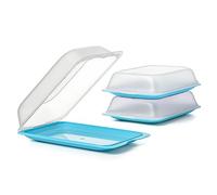 TATAY Set of 3 Cold Meat Containers with Lid MAXI, BPA Free, Reusable, Stackable, Dishwasher and Microwave Safe, Turquoise Colour. Sizes 17 x 6,2 x 25,2 cm