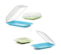 TATAY Set of 4 Sausage and Food Holders Fresh, 2 Maxi and 2 Mini, BPA Free, Reusable, Stackable, Dishwasher and Microwave Safe, Green and Blue Colours (1181302)