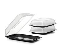 TATAY Set of 3 Cold Meat Containers with Lid MAXI, BPA Free, Reusable, Stackable, Dishwasher and Microwave Safe, Black Colour. Sizes 17 x 6,2 x 25,2 cm