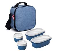 Tatay Urban Food Casual - Insulated Lunch Bag, 3L Capacity, 4 Plastic Food Storage Containers (2 x 0.5 L, 2 x 0.2 L) BPA Free, Blue Denim. Measure 22.5 x 10 x 22 cm