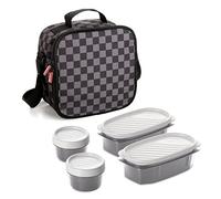 Tatay Urban Food Casual - Insulated Lunch Bag, 3L Capacity, 4 Plastic Food Storage Containers (2 x 0.5 L, 2 x 0.2 L) BPA Free, Chess. Measure 22.5 x 10 x 22 cm