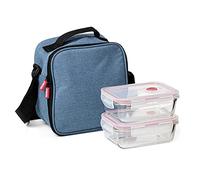Tatay Urban Food Casual - Insulated Lunch Bag, 3L Capacity , with 2 Glass 0.57L Food Storage Container, Denim Blue, 22 x 12 x 21.5 cm