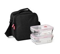 Tatay Urban Food Casual - Insulated Lunch Bag, 3L Capacity , with 2 Glass 0.57L Food Storage Container, Black, 22 x 12 x 21.5 cm