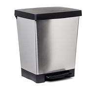 TATAY Cubik Deco Rubbish Bin Kitchen with Pedal 21L | Indoor and Outdoor Use | Fits 20L to 30L Bags | BPA-Free Durable Plastic | 33.5x30x39 cm, Metallic Grey