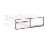 TATAY Fresh Box Fridge Organisers | Set of 3: Small + Medium + Large | Fridge Storage with Pull-Out Drawer and Defrosting Rack | Modular and Stackable | BPA-Free Plastic, Transparent