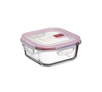 TATAY Glass Container Cook & Eat 0.8 L 16.4x16.4x6.9 cm Leakproof BPA-Free | Glass Container Kitchen | Borosilicate Glass | Microwave Safe | Freezer Safe | Oven Safe | Secure Clip Lid | Steam Valve, Red