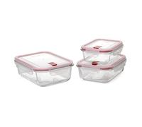 TATAY Set of 3 Cook and Eat Food Lunch Boxes, Glass, Airtight, Clip Lid, BPA Free, Microwave, Oven, Freezer and Dishwasher Safe, Colour Red. Size: 23.5 x 18.5 x 14 cm