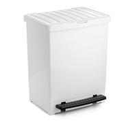 TATAY Kitchen Bin, 25 Litre Capacity, Retractable Pedal, Polypropylene, BPA Free, 30 Litre Garbage Bag, White, Dimensionss 33,5 x 31 x 42 cm