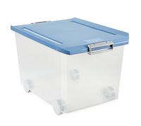 TATAY Multipurpose storage box with lid, 60L capacity, with wheels, BPA-free polypropylene plastic, transparent with blue lid. Sizes40x56,5x36,2 cm