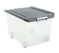 TATAY Multipurpose storage box with lid, 60L capacity, with wheels, BPA-free polypropylene plastic, transparent with grey lid. Sizes40x56,5x36,2 cm