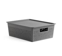 TATAY Set of 12L Rectangular Bohol Organizer Box and Lid, Polypropylene, BPA Free, 100% Recycled Plastic, Anthracite Grey, Measures 30.5 x 39.5 x 13.5 cm