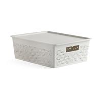 TATAY Plastic Storage Basket 12L Bohol | Organiser Box with Lid | Optimal Ventilation | Stackable Modular System | Integrated Handles | BPA-Free Recycled Plastic | 30x39x13.5 cm, White