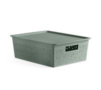 TATAY Plastic Storage Basket 12L Bohol | Organiser Box with Lid | Optimal Ventilation | Stackable Modular System | Integrated Handles | BPA-Free Recycled Plastic | 30x39x13.5 cm, Green