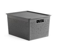 TATAY Set of 20L Rectangular Organizer Box and Boston Lid, Polypropylene, BPA Free, 100% Recycled Plastic, Anthracite Grey, Measures 30.5 x 39.5 x 22 cm