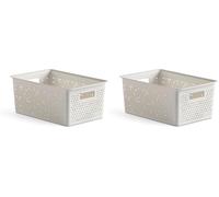 TATAY Plastic Storage Basket 4L Bohol | Organiser Box | Optimal Ventilation | Stackable Modular System | Integrated Handles | BPA-Free Recycled Plastic | 17.5x27x11.5 cm, White (Pack of 2)
