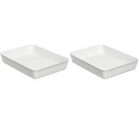 TATAY Plastic Storage Basket A4 Baobab | Drawer Organiser | Elegant Functional Design | Home & Office Organisation | Recycled BPA-Free Plastic | 24.7x33.6x5.6 cm, White (Pack of 2)