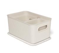 TATAY Plastic Storage Basket Baobab | Set of 3 Storage Boxes with Lid | Integrated Handles | Compact & Versatile Design | 100% Recycled BPA-Free Plastic | 18.7x27.8x13.3 cm, Ecohome
