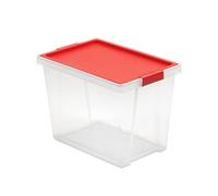 TATAY Storage Box with Lid, 15L Capacity, with Handles, Recycled PP Lid, Transparent, BPA Free, Red. Measures 25 x 36 x 26 cm
