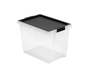 TATAY Plastic Storage Box with Lid 15L Multipurpose - Style | Lid with Hinges Included | Stackable and Lightweight Design | BPA Free Plastic | 25x36x26 cm, Black