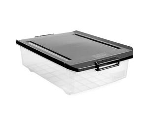 TATAY Plastic Storage Box with Lid 32L Underbed - Classic | Lid with Hinges Included | Ergonomic ABS Handles | Integrated Wheels | Durable Design | BPA Free Plastic | 40x57x18 cm, Black