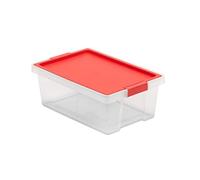 TATAY Storage Box with Lid, 7L Capacity, with Handles, Recycled PP Lid, Transparent, BPA Free, Red. Measures 25 x 36 x 13 cm