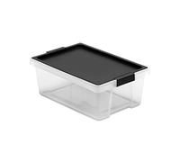 TATAY Storage Box with Lid, 7L Capacity, with Handles, Recycled PP Lid, Transparent, BPA Free, Black. Measures 25 x 36 x 13 cm